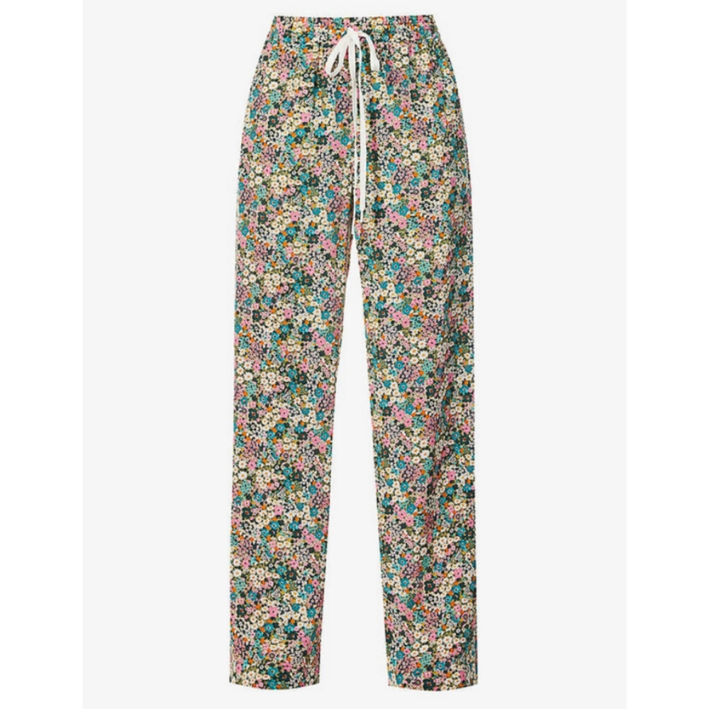 See by Chloe Floral-Print Wide-Leg Mid-Rise Silk-Crepe Trousers, 36/Small - Picture 2 of 10